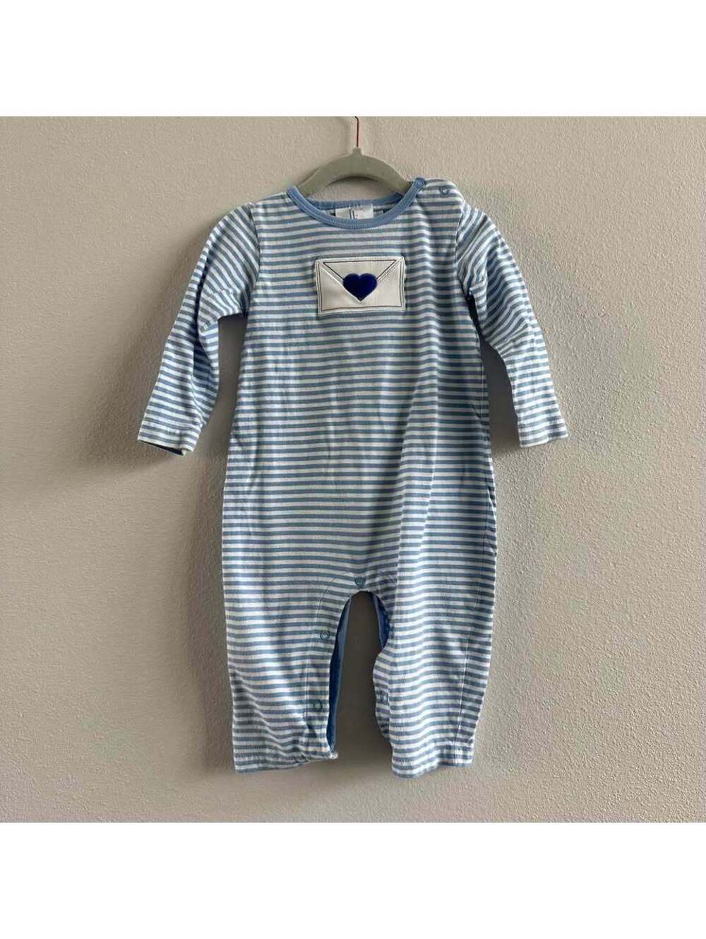 Little English blue striped play suit 18 M